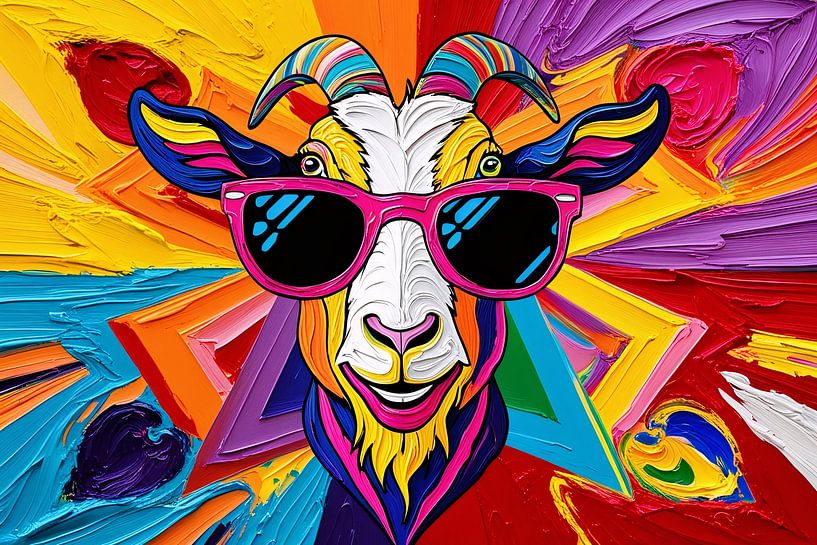 Colourful goat with sunglasses by Art & Soul Creations