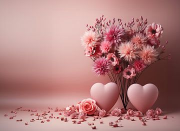 roze bloemstuk van wilde bloemen voor valentijnsdag van Margriet Hulsker