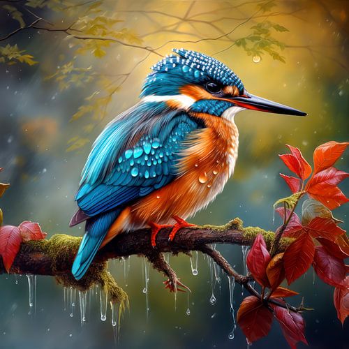 Kingfisher raindrops