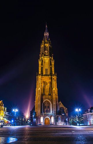 New Church and the Market in Delft in the night by RB-Photography
