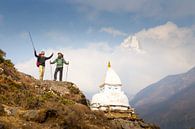 Mountain hikers with Buddhist Stupa on Everest Base Camp Trek in Nepal by Menno Boermans thumbnail