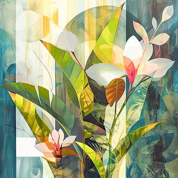 Stilisierte botanische Kunst in lebhaften Farben von Vlindertuin Art