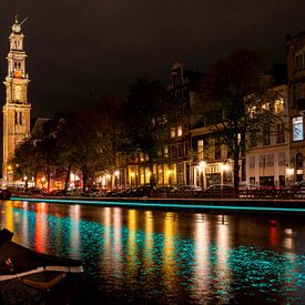 Westertoren by night - iconic silence above the canal by Rachel Mein