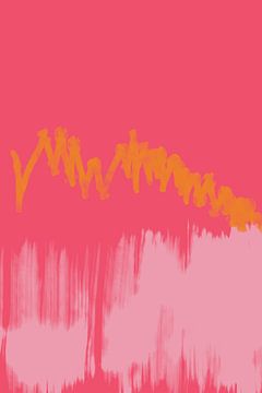 Buntes abstraktes Gemälde in Neongelb und Rosa