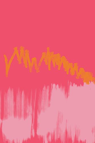 Kleurrijk abstract schilderij in neon geel en roze