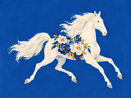 Wit paard met middernachtbloemen van Mosaic Dialogue