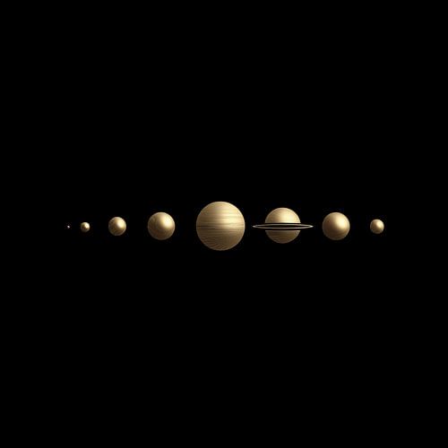 Minimalistisch zonnestelsel goud op zwart