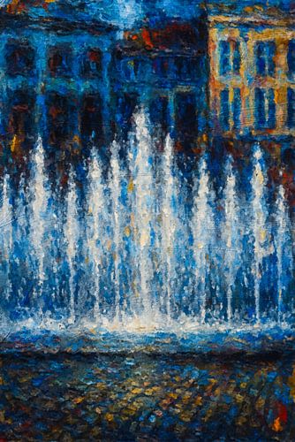 Fontein op een historisch stadsplein