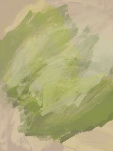 Zachtgroen-beige abstract minimalistisch schilderij