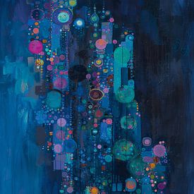 Modern abstract in blauw, roze en paars van Studio Allee