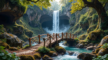 Fantasy Art Wandbild: SYLVARETH – Das verborgene Tal mit Wasserfall im Wald