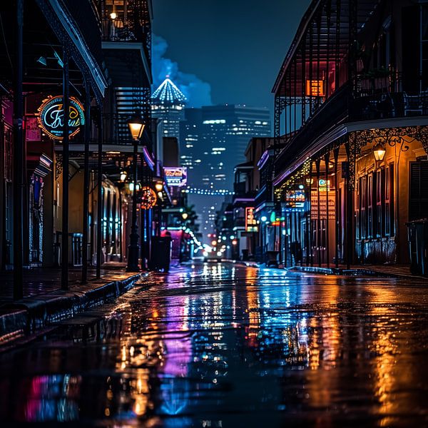 Bourbon Street new orleans in de nacht van TheXclusive Art