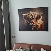 Klantfoto: Rustieke Schoonheid - Schotse hooglander in Contemplatie van Eva Lee, op canvas