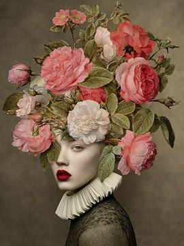 Portrait of Rose with Roses by Marja van den Hurk