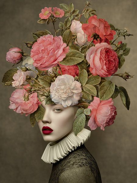 Portrait of Rose with Roses par Marja van den Hurk