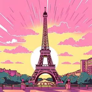 Roze Pop Art: Eifeltoren Parijs van Surreal Media