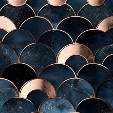 Elegante golven in blauw en goud van Poster Art Shop