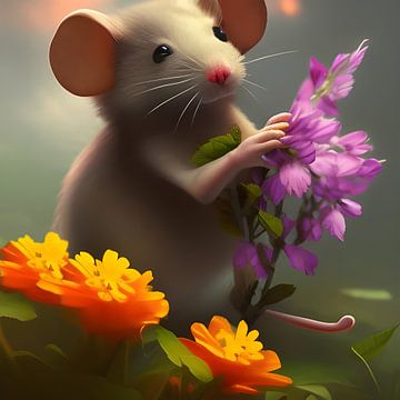 Maus auf der Blumenwiese von Babetts Bildergalerie