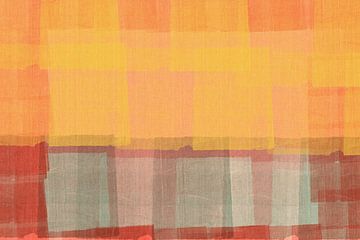Abstrakt in warmem Gelb, Braun, Hellblau und Rot.