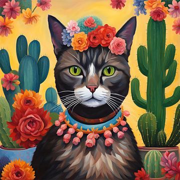 Frida de kat (nr.3) - Een kattenportret in de stijl van Frida van Vincent the Cat