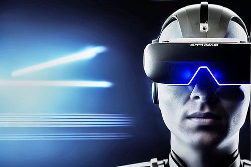 Gestileerde weergave van een gezicht met videobril