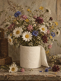 Boeket wilde bloemen in een toiletrol van IamHomeStudio