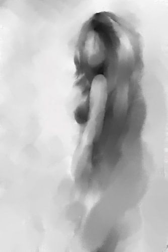 Figuratief kunstwerk vrouw in grijs tinten