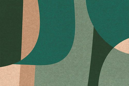 Moderne kunst in retrostijl. Abstracte organische vormen in groen en beige nr. 7