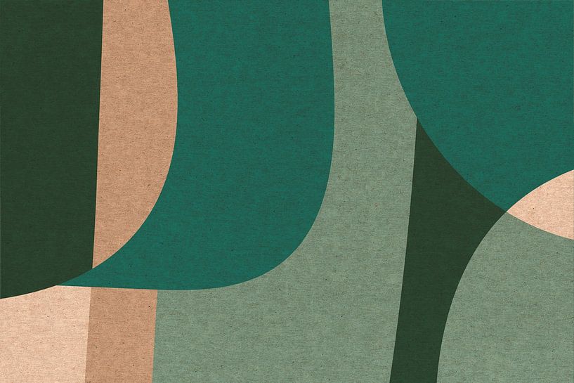 Moderne kunst in retrostijl. Abstracte organische vormen in groen en beige nr. 7 van Dina Dankers