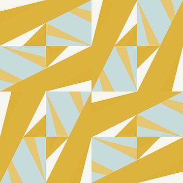 Retro geometrie met driehoeken in Bauhaus-stijl in donkergeel, blauw van Dina Dankers