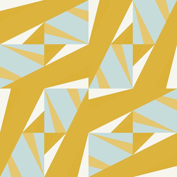 Retro-Geometrie mit Dreiecken im Bauhaus-Stil in Dunkelgelb, Blau von Dina Dankers