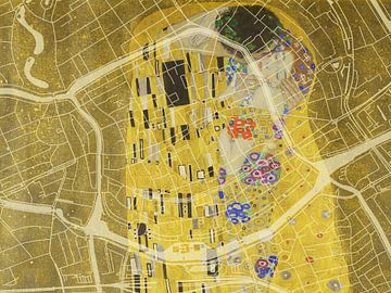 Kaart van Groningen Centrum met de Kus van Gustav Klimt van Map Art Studio