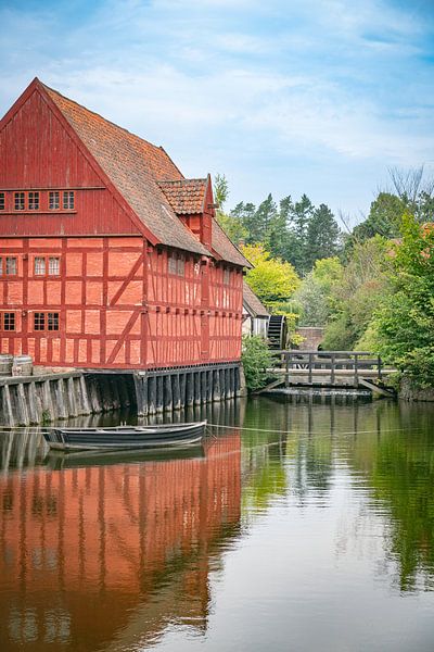 Scenic View of Red Danish Timber House by Canal by ChrisWillemsen