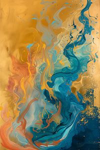 Abstracte blauw met gouden golven