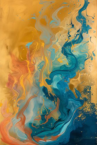 Abstract blue with gold waves