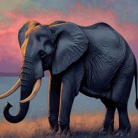 Lone elephant at majestic sunset by A.D. Digital ART