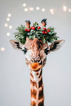 Giraffe kerstkrans van Poster Art Shop