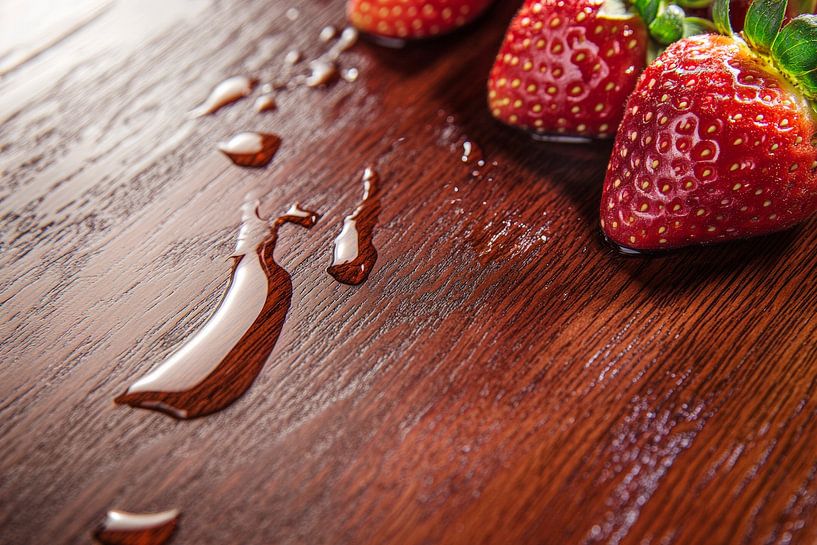 Juicy strawberries on a wooden table by Poster Art Shop