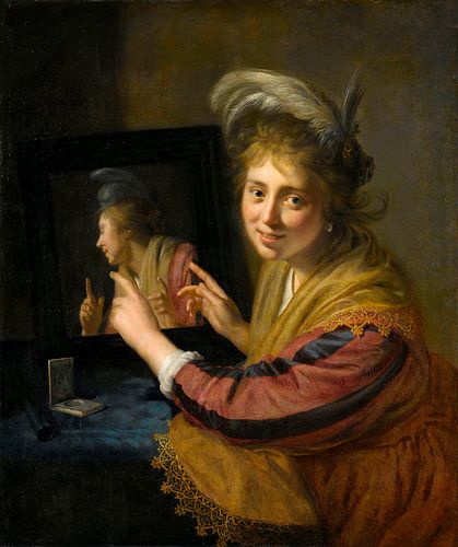 Meisje bij een spiegel, Paulus Moreelse