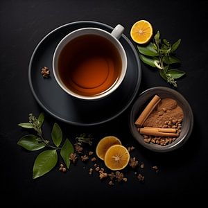 Tasse Tee mit Zutaten