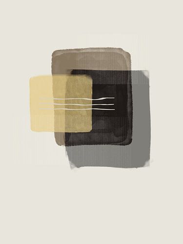 Modern abstract shapes in retro style with ochre yellow, brown and grey tones