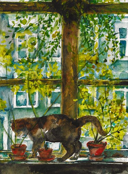 Lapjeskat Joep (1) Aquarel handgeschilderd. van Ineke de Rijk