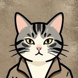 Ein eleganter American Shorthair-Kater mit Trenchcoat – ein stilvolles Stadt-Tier von MIROKKU