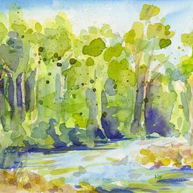 Forest landscape with a small river by Karen Kaspar
