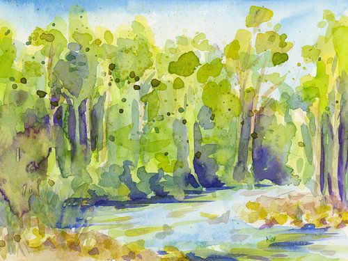 Waldlandschaft mit Flüsschen von Karen Kaspar