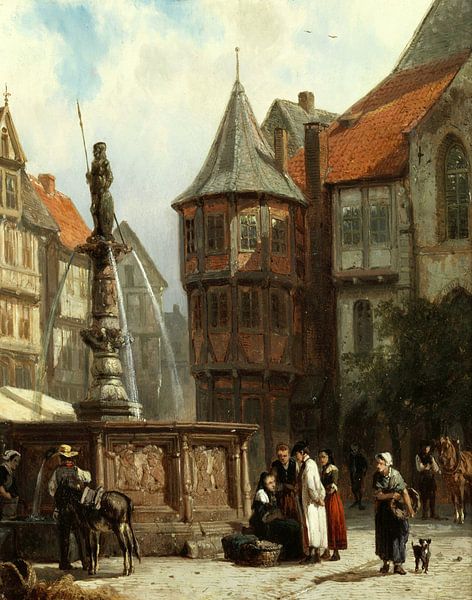 Cornelis Springer,Market day in front of Hildesheim town hall by finemasterpiece