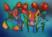 Koeien en Tulpen 2 van Yolanda Bruggeman thumbnail