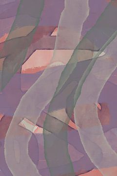 Modern abstract schilderij in lila, groen, wit en zacht terra. van Dina Dankers