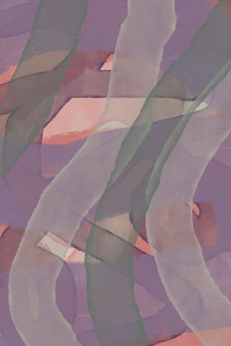 Modern abstract schilderij in lila, groen, wit en zacht terra.