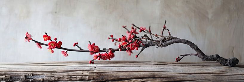 Tak met roze bloemen stilleven als panorama van Digitale Schilderijen